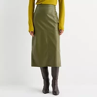 Worthington Womens Midi Faux Leather Pencil Skirt