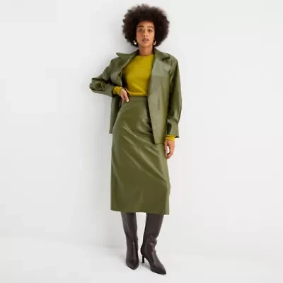 Worthington Womens Midi Faux Leather Pencil Skirt