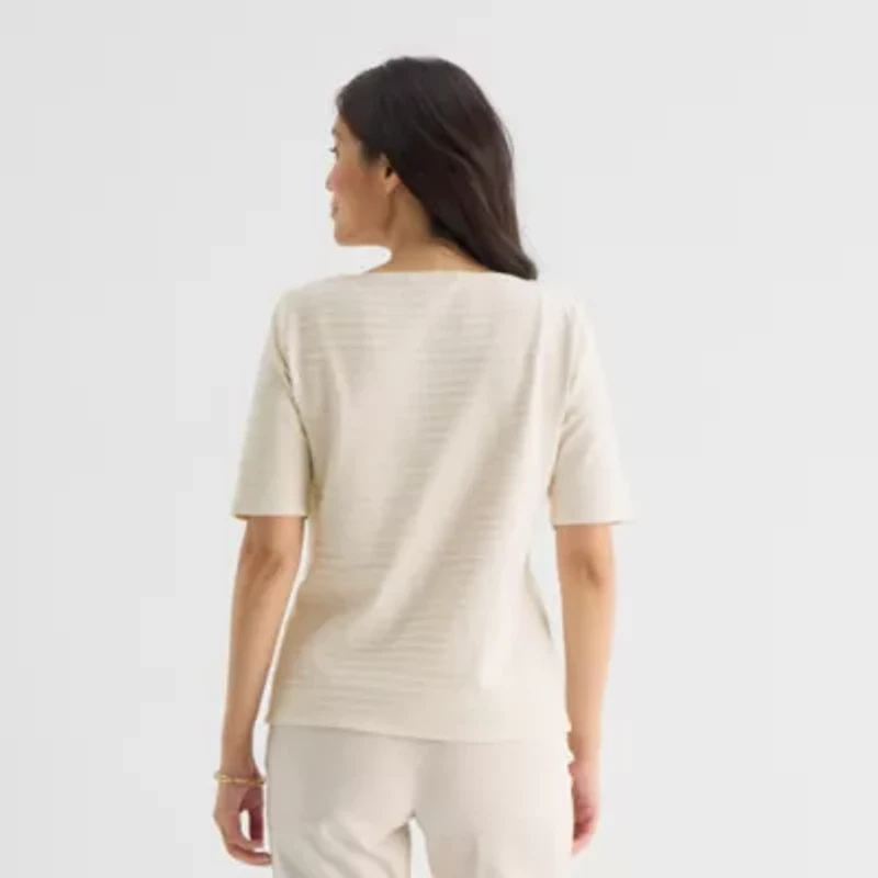 Liz Claiborne Womens Boat Neck Short Sleeve Blouse
