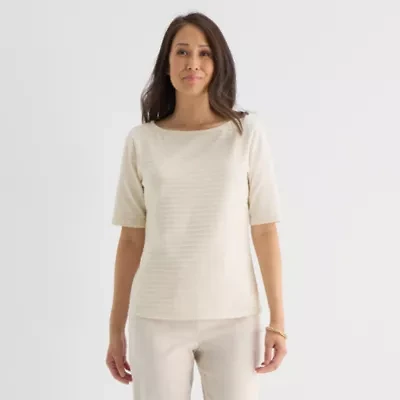 Liz Claiborne Womens Boat Neck Short Sleeve Blouse