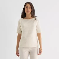 Liz Claiborne Womens Boat Neck Short Sleeve Blouse