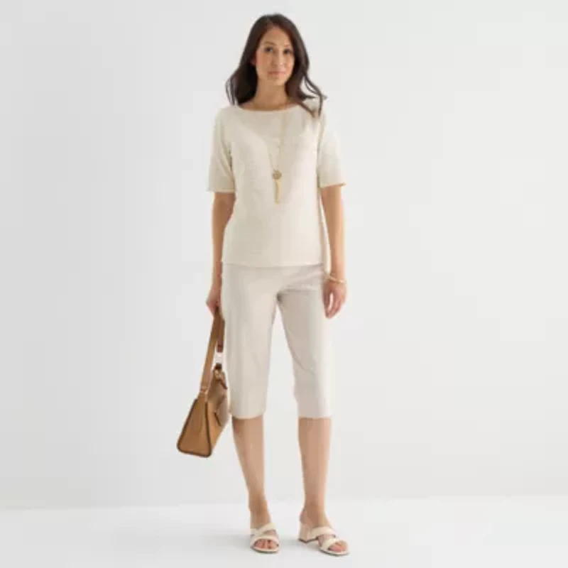 Liz Claiborne Womens Boat Neck Short Sleeve Blouse