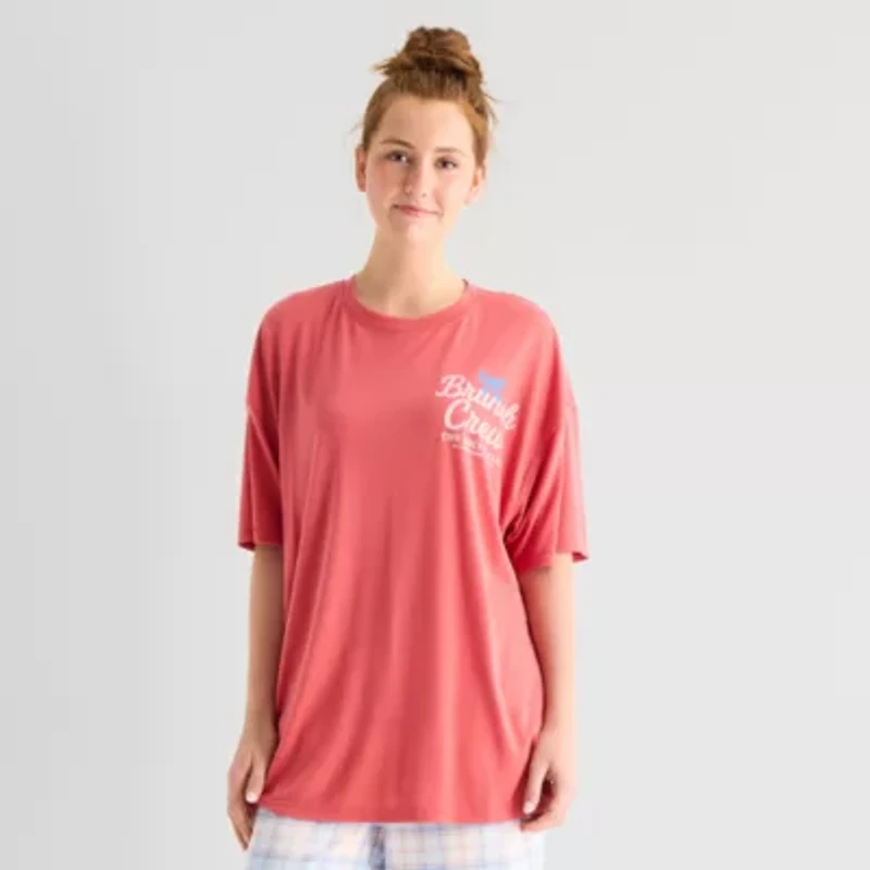 Arizona Body Womens Crew Neck Short Sleeve Juniors Pajama Top