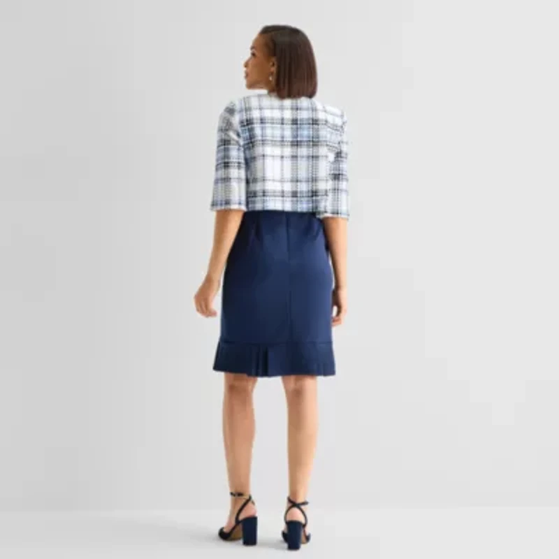 Maya Brooke Womens Embellished Plaid Jacket Dress