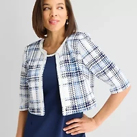 Maya Brooke Womens Embellished Plaid Jacket Dress