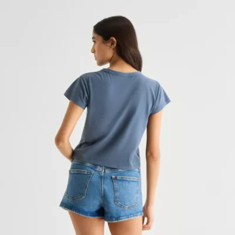 Arizona Womens Juniors Round Neck Short Sleeve Classic Fit Graphic T-Shirt