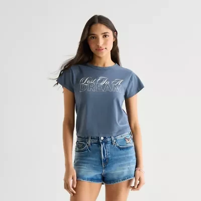 Arizona Womens Juniors Round Neck Short Sleeve Classic Fit Graphic T-Shirt