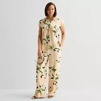 Liz Claiborne Womens Split Crew Neck Short Sleeve Satin Blouse