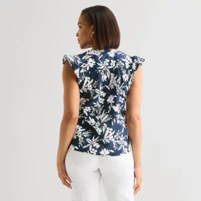 Liz Claiborne Womens Crew Neck Sleeveless Blouse