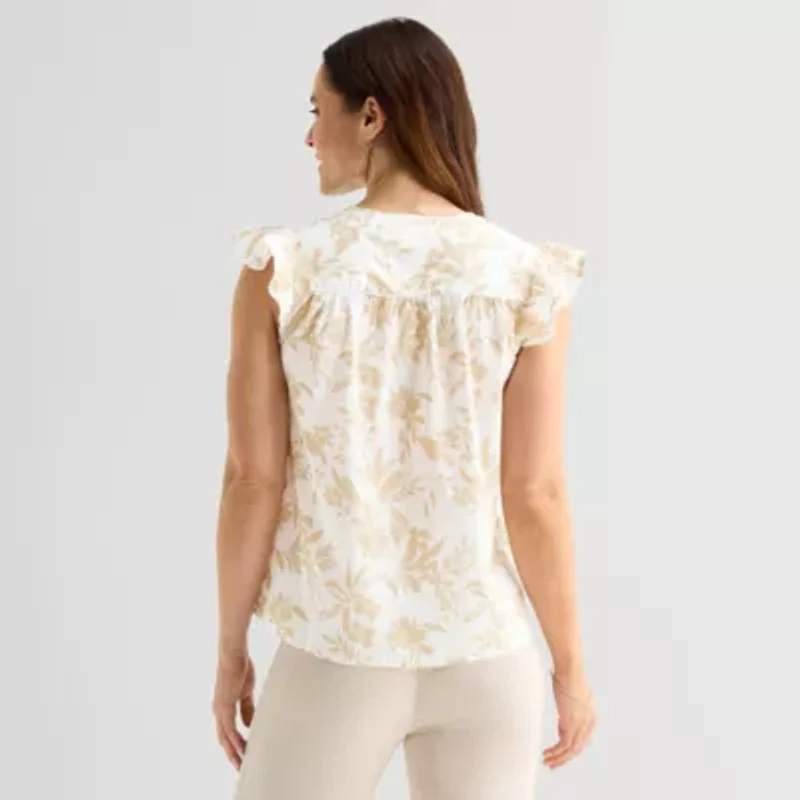 Liz Claiborne Cotton Womens Crew Neck Sleeveless Blouse