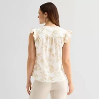 Liz Claiborne Cotton Womens Crew Neck Sleeveless Blouse