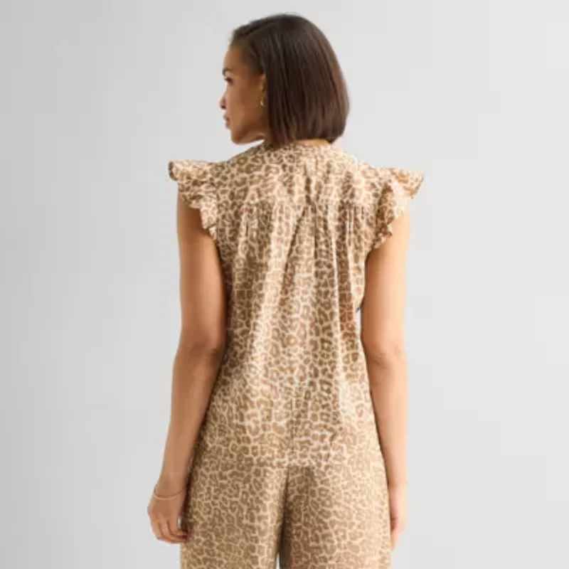 Liz Claiborne Cotton Womens Crew Neck Sleeveless Blouse