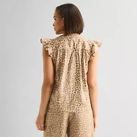 Liz Claiborne Cotton Womens Crew Neck Sleeveless Blouse