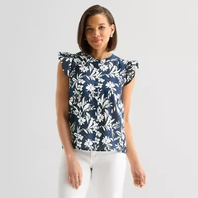 Liz Claiborne Womens Crew Neck Sleeveless Blouse