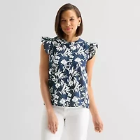 Liz Claiborne Womens Crew Neck Sleeveless Blouse
