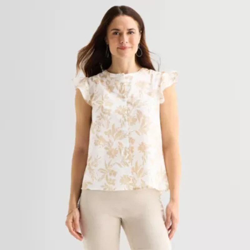 Liz Claiborne Cotton Womens Crew Neck Sleeveless Blouse