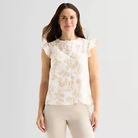 Liz Claiborne Cotton Womens Crew Neck Sleeveless Blouse