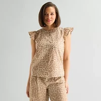 Liz Claiborne Cotton Womens Crew Neck Sleeveless Blouse