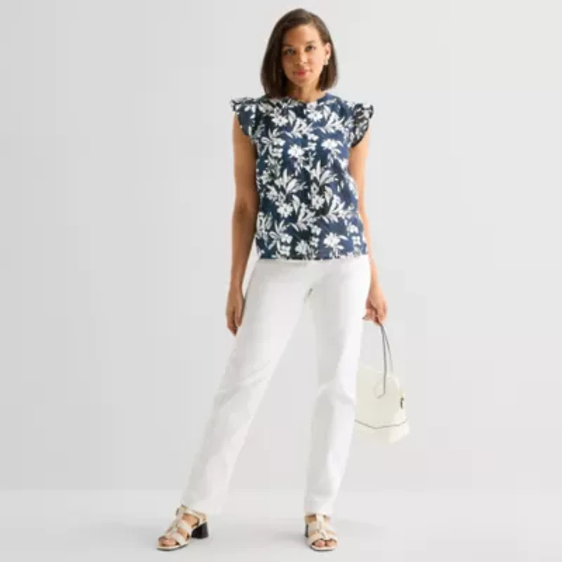 Liz Claiborne Womens Crew Neck Sleeveless Blouse