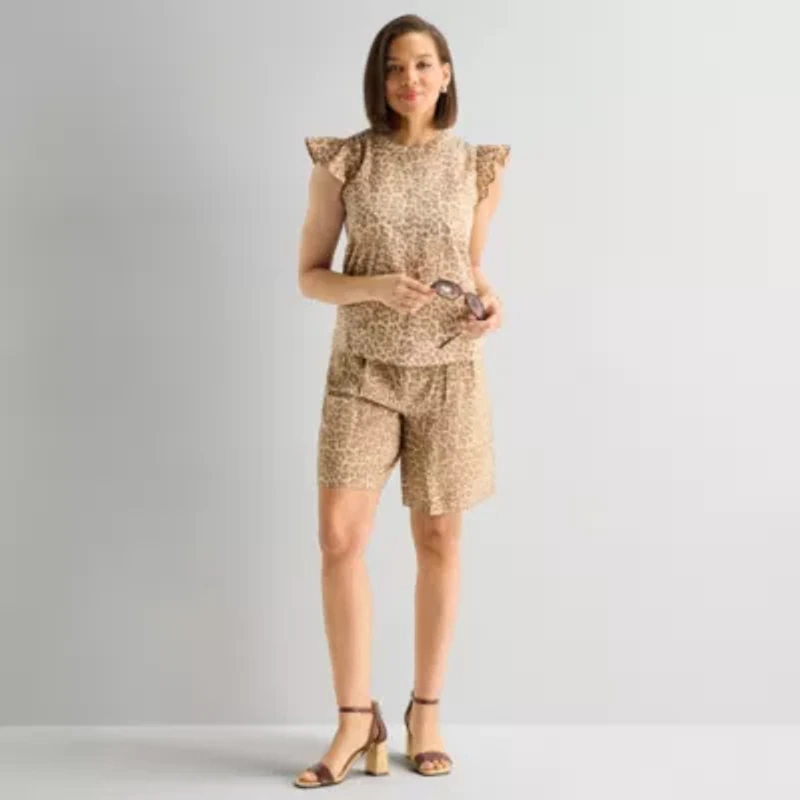 Liz Claiborne Cotton Womens Crew Neck Sleeveless Blouse