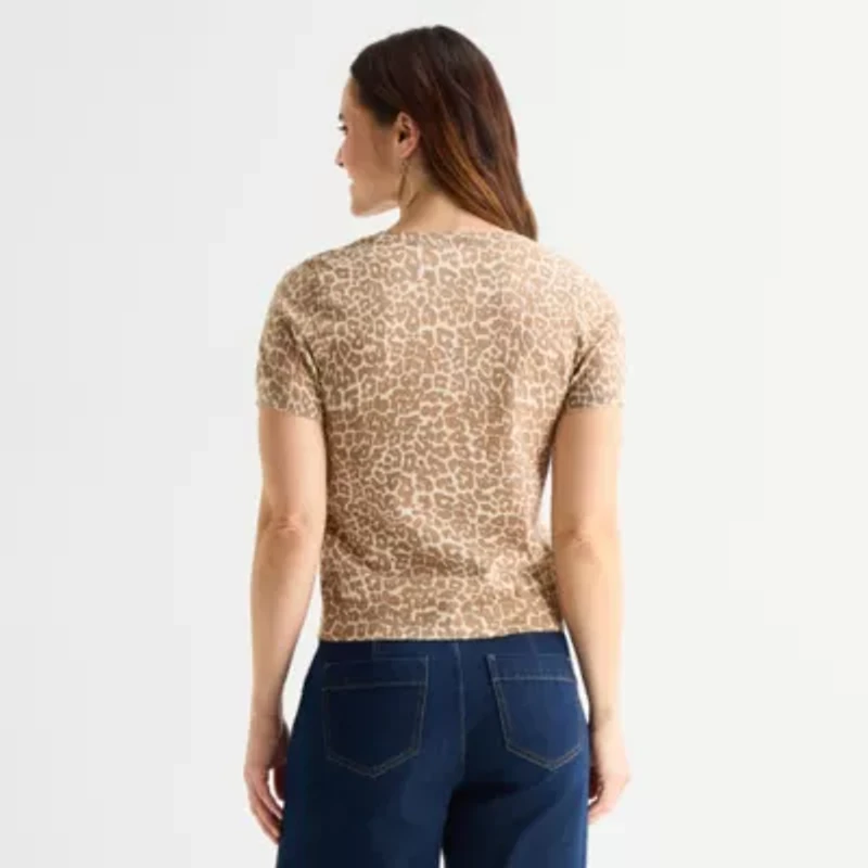 Liz Claiborne Womens Crew Neck Short Sleeve Pullover Sweater