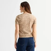 Liz Claiborne Womens Crew Neck Short Sleeve Pullover Sweater