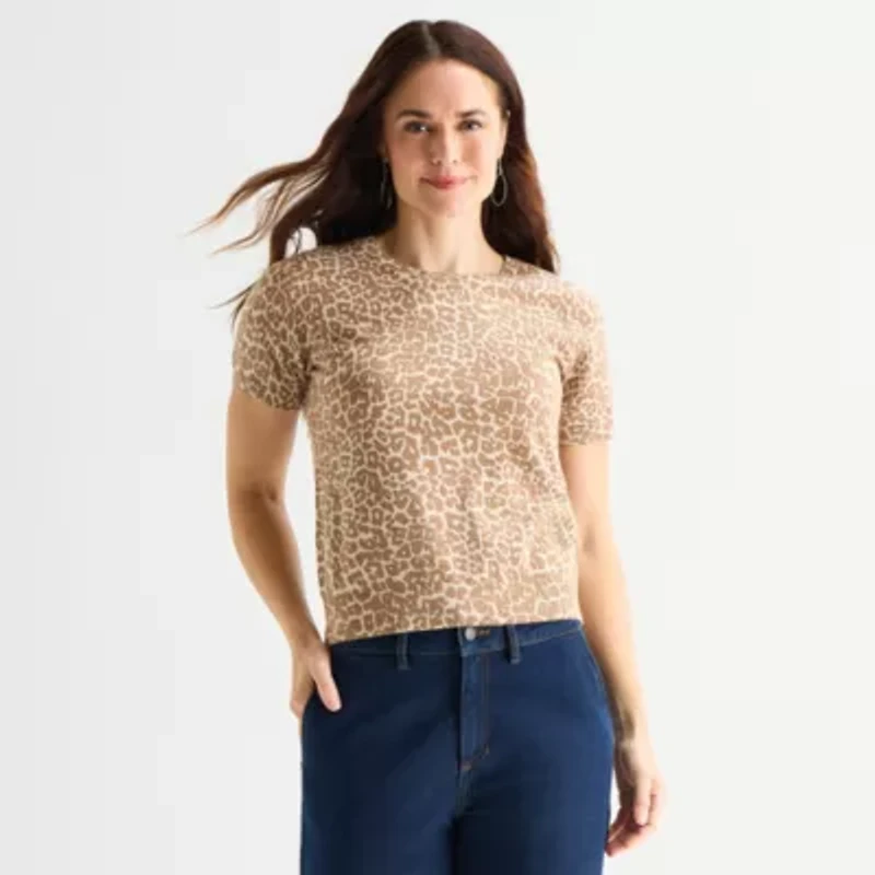 Liz Claiborne Womens Crew Neck Short Sleeve Pullover Sweater