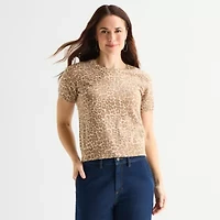 Liz Claiborne Womens Crew Neck Short Sleeve Pullover Sweater