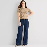 Liz Claiborne Womens Crew Neck Short Sleeve Pullover Sweater