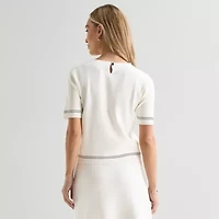 Liz Claiborne Womens Crew Neck Short Sleeve Pullover Sweater