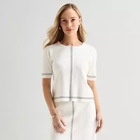 Liz Claiborne Womens Crew Neck Short Sleeve Pullover Sweater