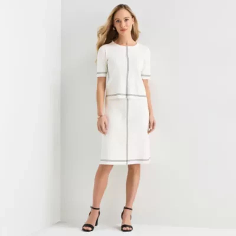 Liz Claiborne Womens Crew Neck Short Sleeve Pullover Sweater