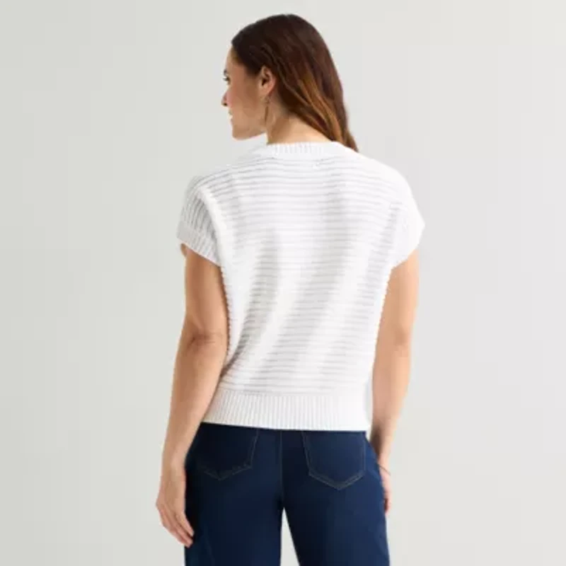 Liz Claiborne Womens Crew Neck Short Sleeve Pullover Sweater