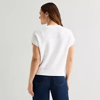 Liz Claiborne Womens Crew Neck Short Sleeve Pullover Sweater
