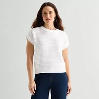 Liz Claiborne Womens Crew Neck Short Sleeve Pullover Sweater