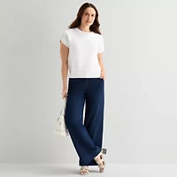 Liz Claiborne Womens Crew Neck Short Sleeve Pullover Sweater
