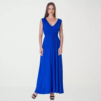 24seven Comfort Apparel Womens V Neck Sleeveless Empire Waist Dress