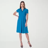 24seven Comfort Apparel Womens Short Sleeve Wrap Dress