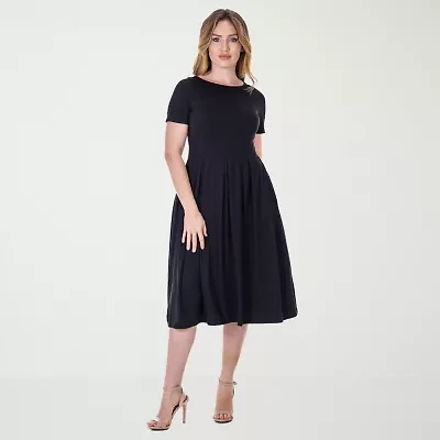 24seven Comfort Apparel Womens Short Sleeve Midi A-Line Dress
