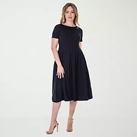 24seven Comfort Apparel Womens Short Sleeve Midi A-Line Dress