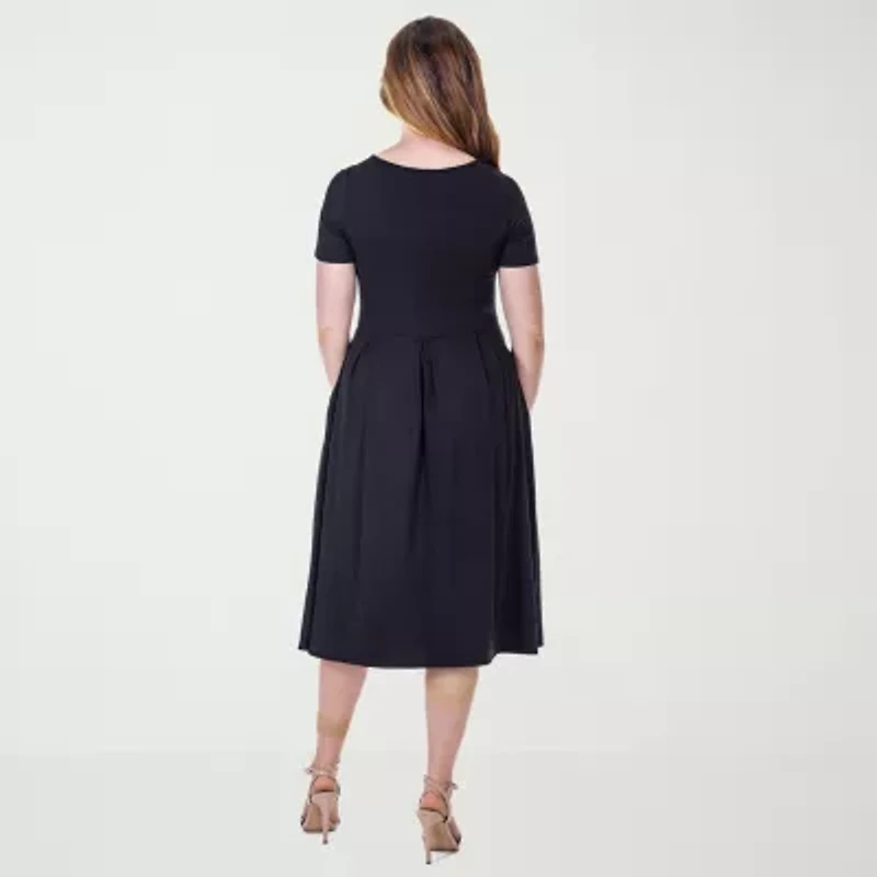 24seven Comfort Apparel Womens Short Sleeve Midi A-Line Dress