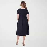 24seven Comfort Apparel Womens Short Sleeve Midi A-Line Dress
