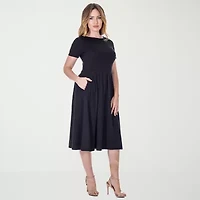 24seven Comfort Apparel Womens Short Sleeve Midi A-Line Dress