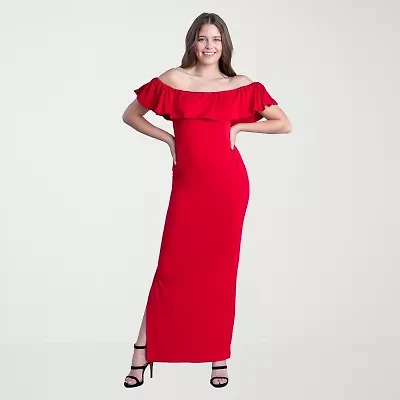 24seven Comfort Apparel Womens Straight Neck Short Sleeve Ruffled Maxi Dress