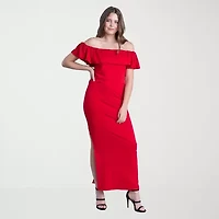 24seven Comfort Apparel Womens Straight Neck Short Sleeve Ruffled Maxi Dress