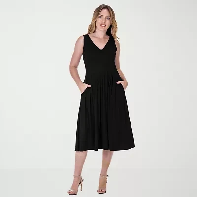 24seven Comfort Apparel Womens Sleeveless Midi Fit + Flare Dress