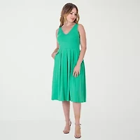 24seven Comfort Apparel Womens Sleeveless Midi Fit + Flare Dress