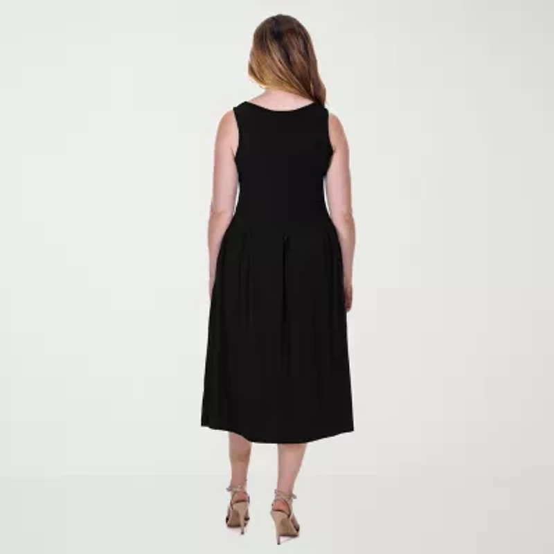 24seven Comfort Apparel Womens Sleeveless Midi Fit + Flare Dress