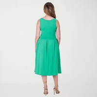 24seven Comfort Apparel Womens Sleeveless Midi Fit + Flare Dress