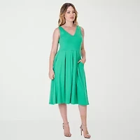 24seven Comfort Apparel Womens Sleeveless Midi Fit + Flare Dress